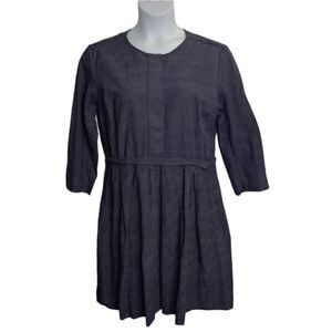 GAP tall navy blue‎ box pleat linen 3/4 sleeve polka dot dress with pockets 16 T